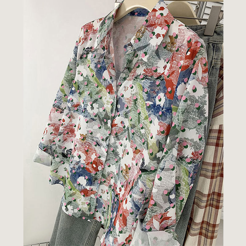 Colorful Floral Print Long Sleeve Shirt modakawa