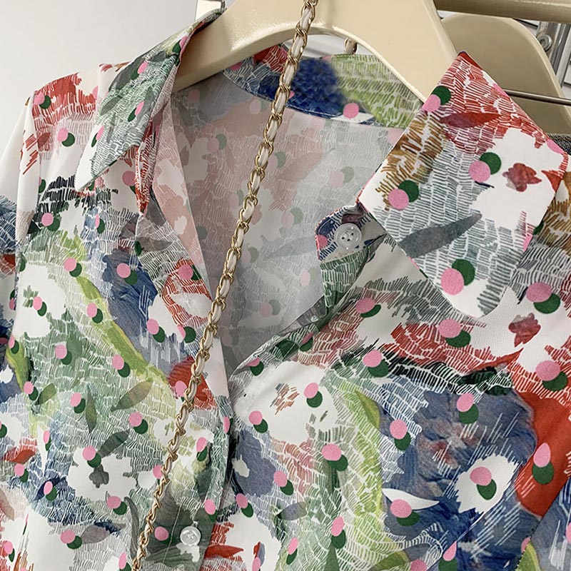 Colorful Floral Print Long Sleeve Shirt modakawa