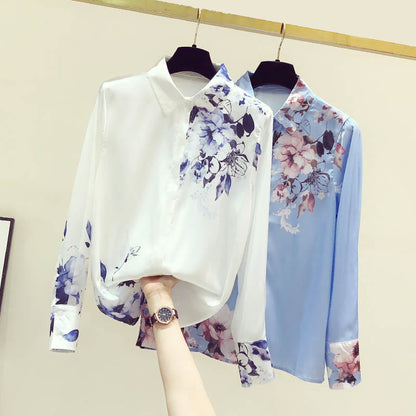 Elegant Flowers Print Long Sleeve Shirt modakawa