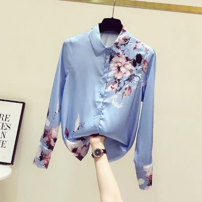 Elegant Flowers Print Long Sleeve Shirt modakawa