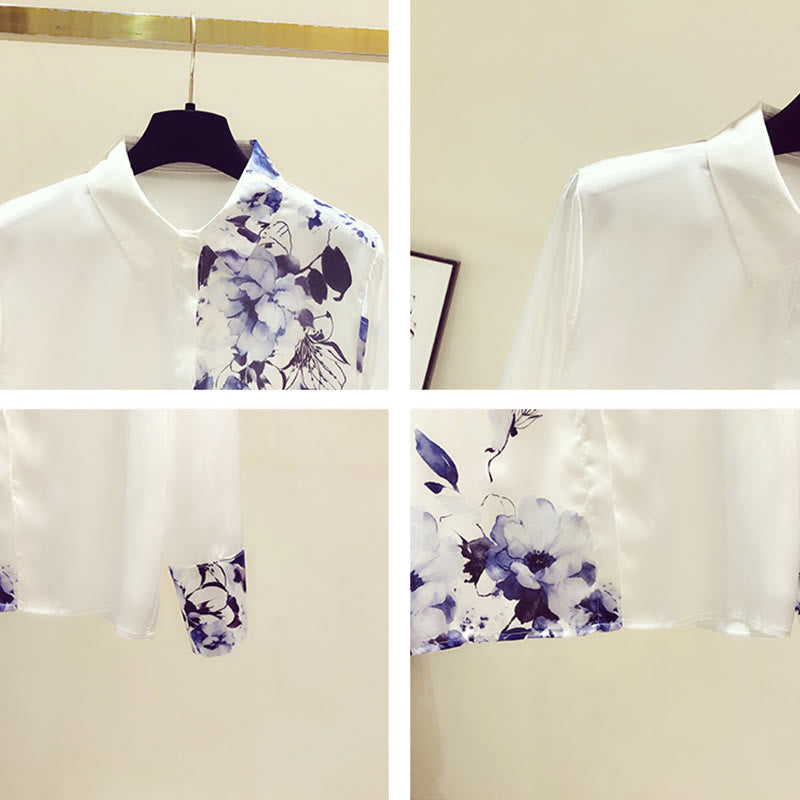 Elegant Flowers Print Long Sleeve Shirt modakawa