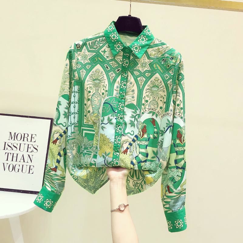 Green Vintage Long Sleeve Shirt modakawa