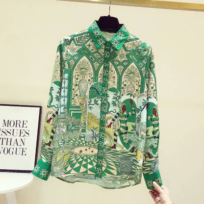 Green Vintage Long Sleeve Shirt modakawa