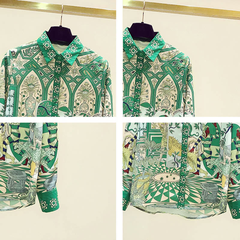 Green Vintage Long Sleeve Shirt modakawa