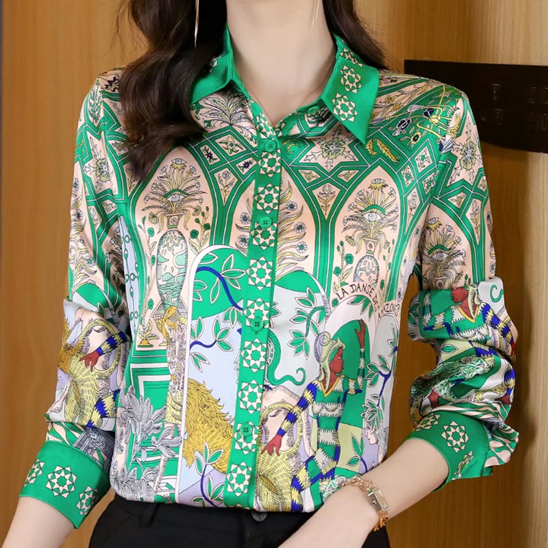 Green Vintage Long Sleeve Shirt modakawa