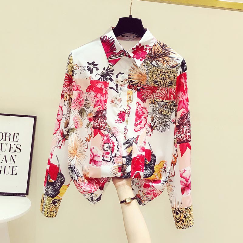 Vintage Flowers Print Long Sleeve Shirt modakawa