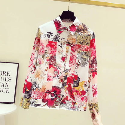 Vintage Flowers Print Long Sleeve Shirt modakawa