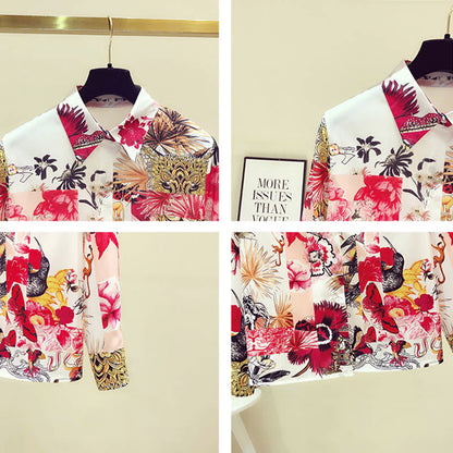 Vintage Flowers Print Long Sleeve Shirt modakawa