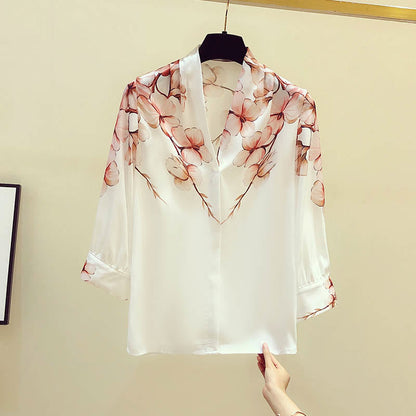 Pink Flowers Print Shirt modakawa