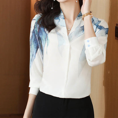 Elegant Leaf Print Fashion Shirt modakawa