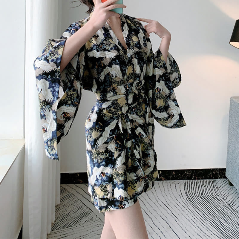 Chic Cotton Crane Print Pajamas Modakawa