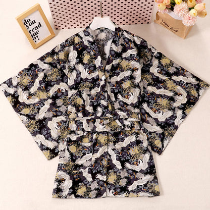 Chic Cotton Crane Print Pajamas Modakawa