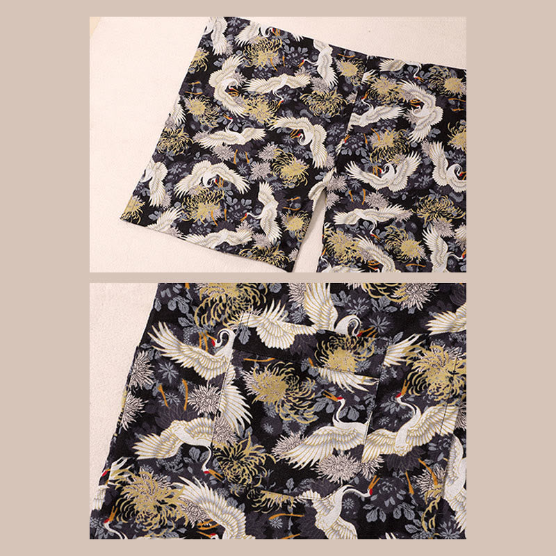 Chic Cotton Crane Print Pajamas Modakawa