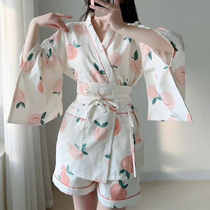 Cotton Kimono Peach Print Pajamas Modakawa