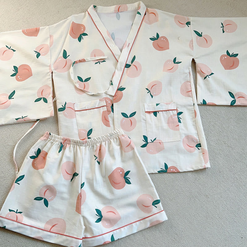 Cotton Kimono Peach Print Pajamas Modakawa