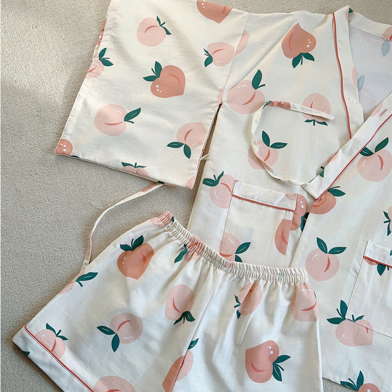 Cotton Kimono Peach Print Pajamas Modakawa