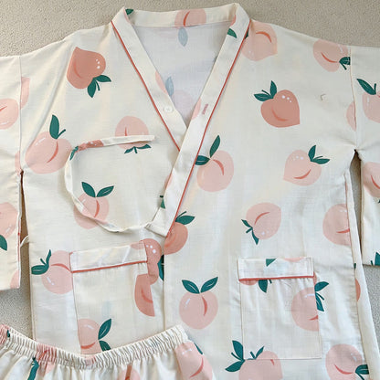 Cotton Kimono Peach Print Pajamas Modakawa