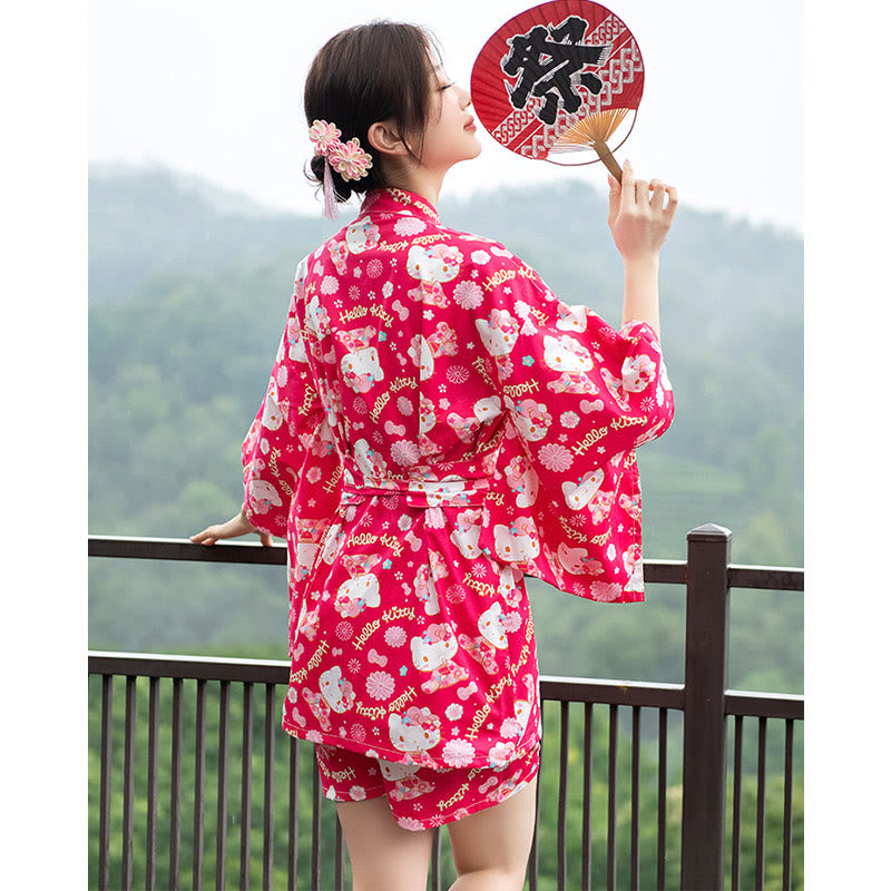 Cotton Kimono Kitty Print Couple Outfit Pajamas Modakawa