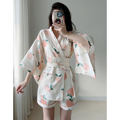 Cotton Kimono Peach Print Pajamas Modakawa