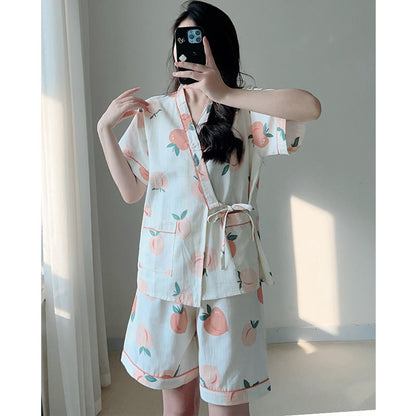 Cotton Kimono Peach Print Pajamas Modakawa