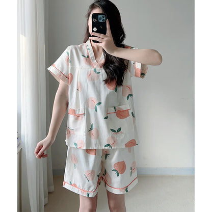 Cotton Kimono Peach Print Pajamas Modakawa