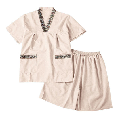 Couple Cotton V-Neck T-Shirt Shorts Pajamas Set Modakawa