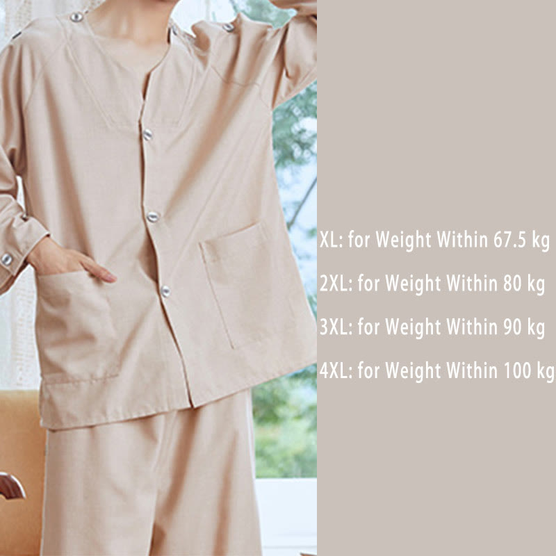 Chic Cotton Solid Color Button Cardigan Pajamas Set Modakawa