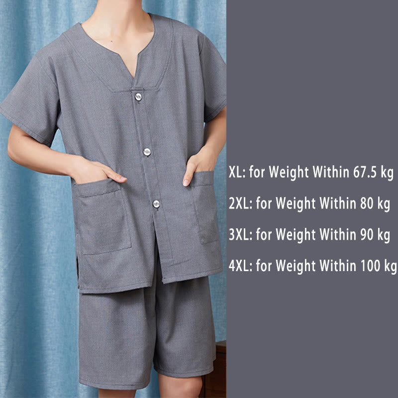 Chic Cotton Solid Color Button Cardigan Pajamas Set Modakawa