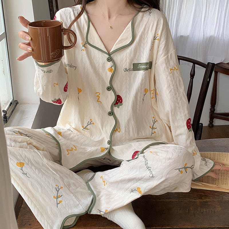 Kawaii Cartoon Long Sleeve Shirt Pants Pajamas Set Modakawa