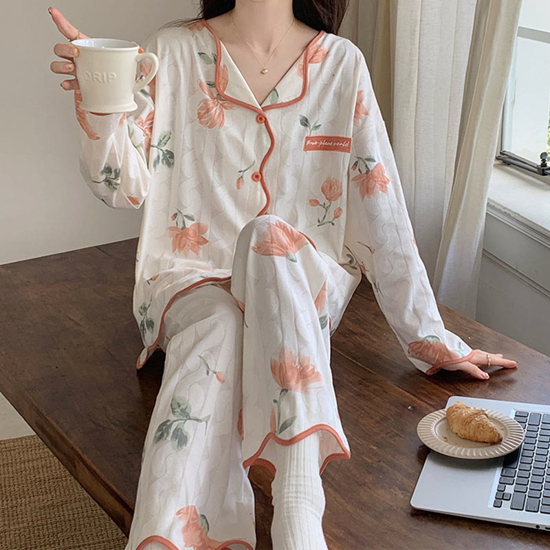 Kawaii Cartoon Long Sleeve Shirt Pants Pajamas Set Modakawa