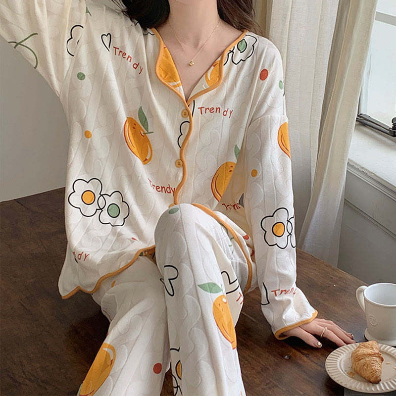 Kawaii Cartoon Long Sleeve Shirt Pants Pajamas Set Modakawa