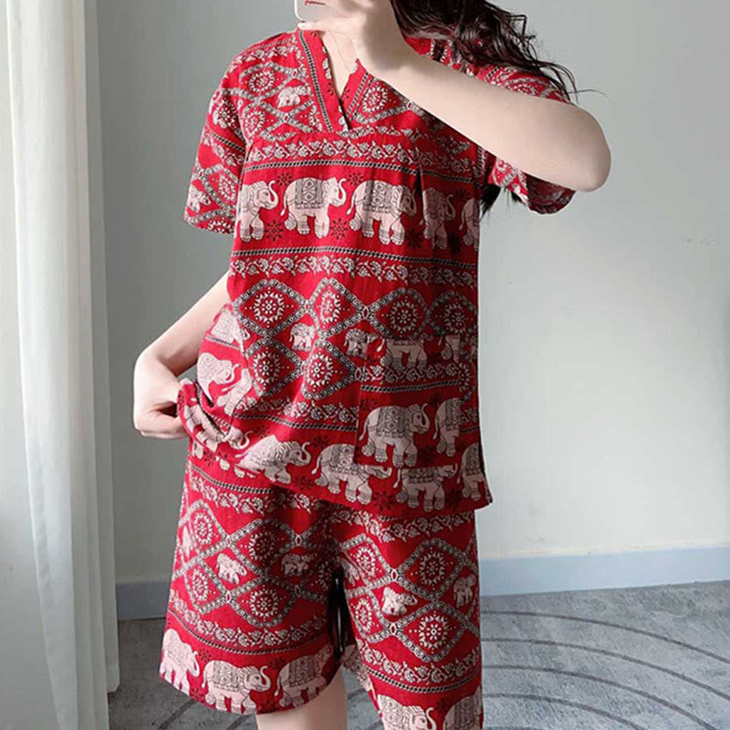 Chic Elephants T-Shirt Shorts Pajamas Set Modakawa