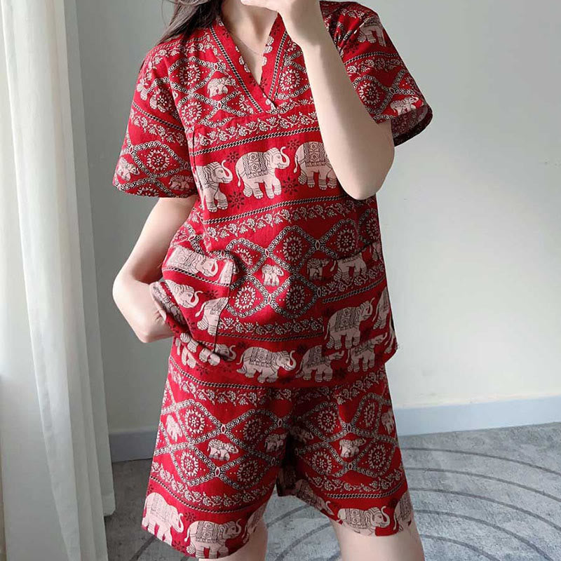 Chic Elephants T-Shirt Shorts Pajamas Set Modakawa