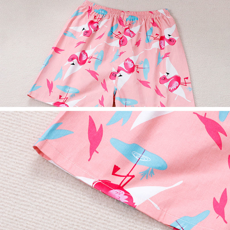 Cotton Flamingo Print Kimono Pajamas Set Modakawa