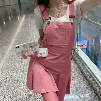 Sweet Irregular Shirt Pink Suspender Skirt modakawa