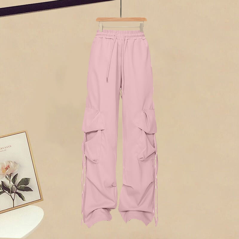 Cartoon Letter Pink Casual Shirt Cargo Pants modakawa