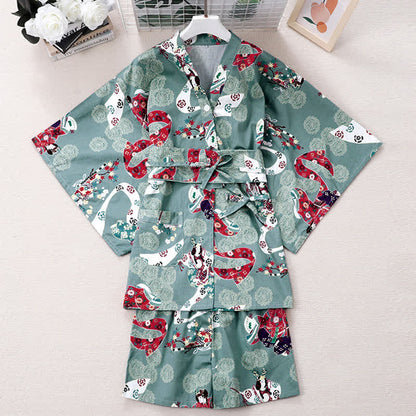 Green Floral Print Couple Outfit Pajamas Modakawa