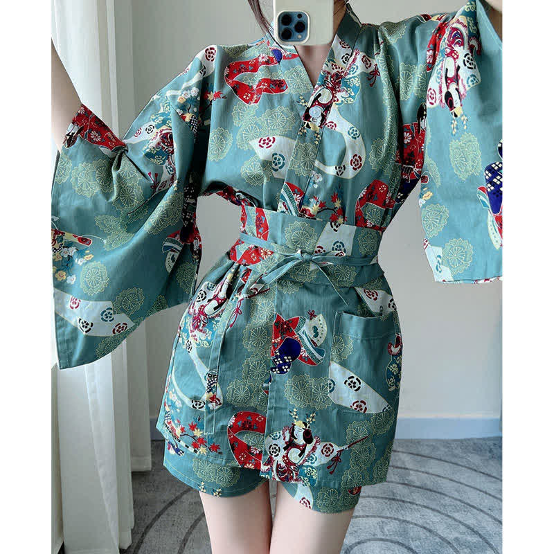 Blue Floral Vintage Print Couple Outfit Pajamas Modakawa