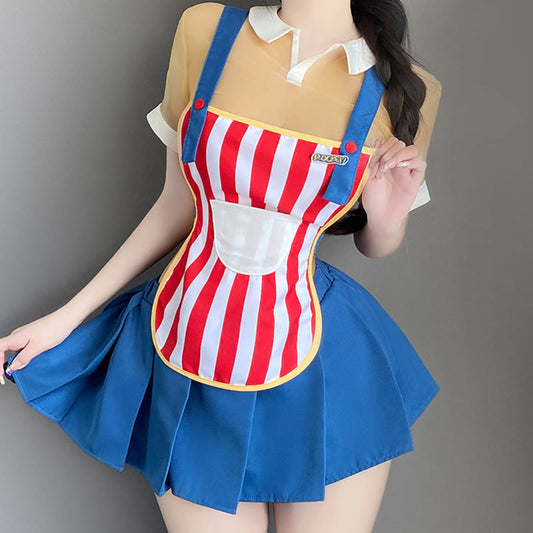 Colorful Striped Convenience Store Maid Uniform Lingerie modakawa