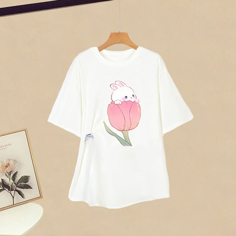 Cartoon Bunny Print T-Shirt Set modakawa