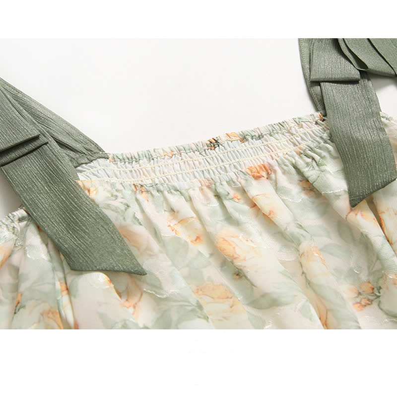 Floral Print Off T-shirt Vintage Pleated Skirt modakawa