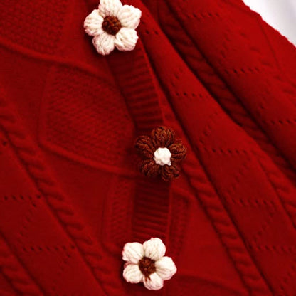 Red Flower Sweater High Waist Skirt modakawa