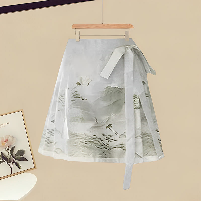 Floral Print Off T-shirt Vintage Pleated Skirt modakawa