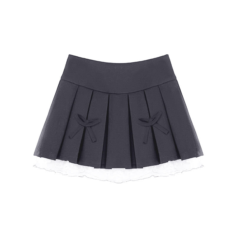 Bow Lace Slim High Waist Pleated Skirt modakawa