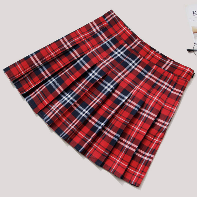 Plaid High Waist Casual Pleated Skirt modakawa