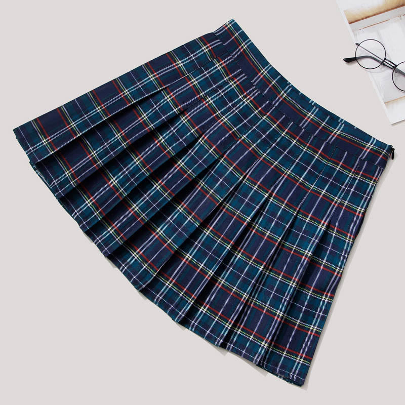 Plaid High Waist Casual Pleated Skirt modakawa