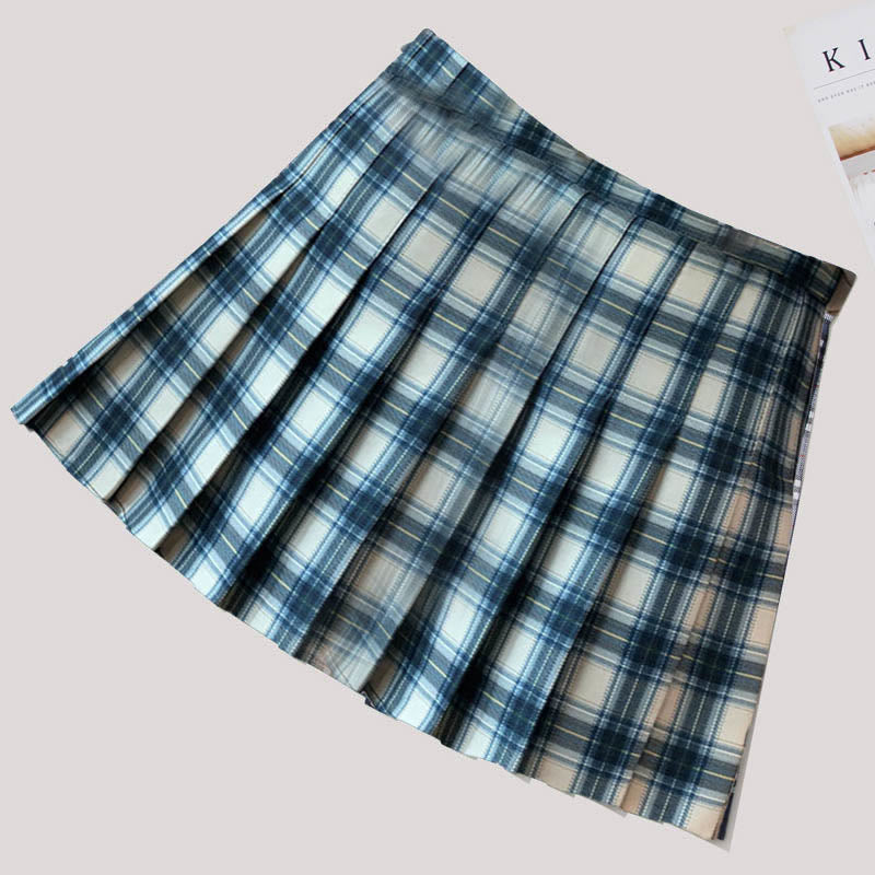 Plaid High Waist Casual Pleated Skirt modakawa