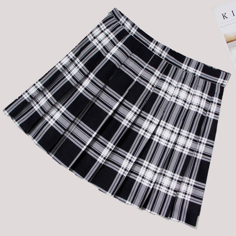 Plaid High Waist Casual Pleated Skirt modakawa