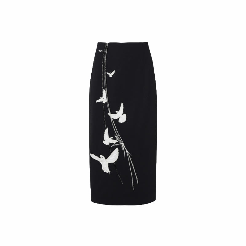 Flower Bird Print Skirt Two Pieces Set modakawa