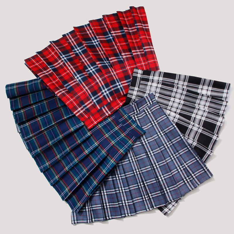 Plaid High Waist Casual Pleated Skirt modakawa